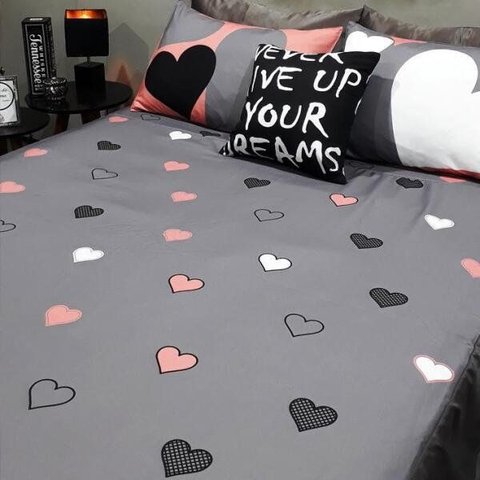 Lençol com Elástico Casal Comum 4 Peças Love com Almofada Decor