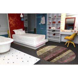 Tapete Redondo 2,00m Quarto Sala Escritório Pelo Macio.:Listrado Capuccino - 2