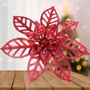 Ver imagem 2 de Kit 12 Flores Gliter Vermelha Decoração Árvore de Natal 14cm