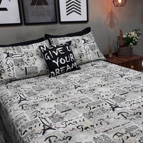 Lençol com Elástico Casal King 4 Peças Paris Decor com Almofada