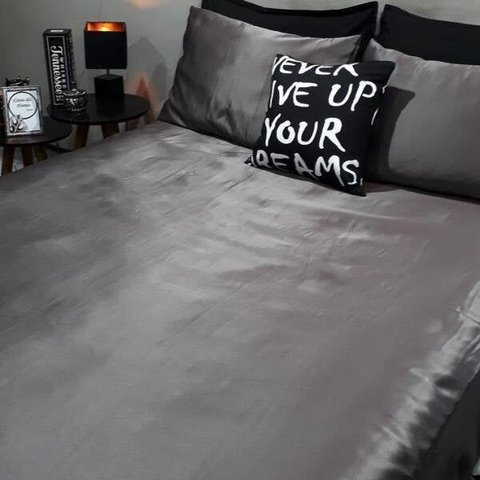 Lençol com Elástico Casal Super King 4 Pç Cetim Grafite