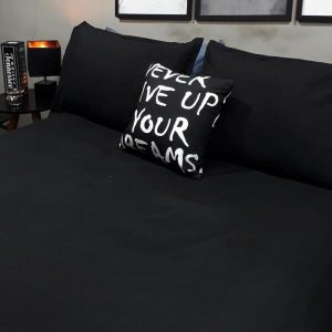 Lençol com Elástico Casal King 4 Peças Preto com Almofada Decor