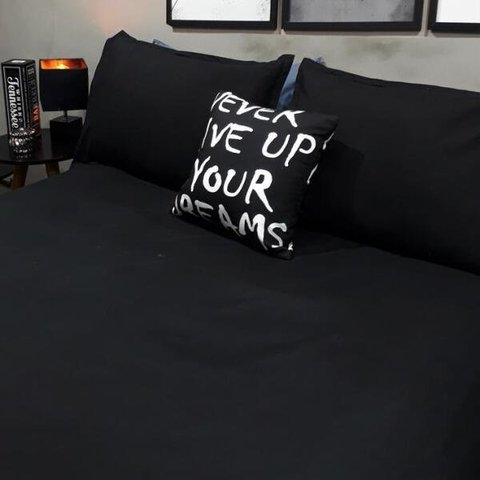Lençol com Elástico Casal King 4 Peças Preto com Almofada Decor