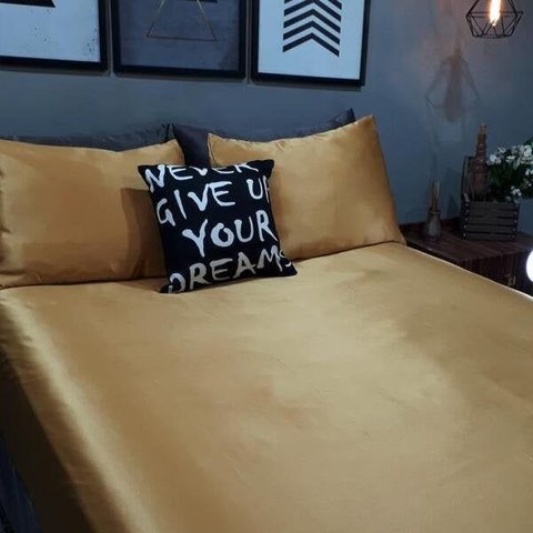 Lençol com Elástico Casal Super King 4 Pç Cetim Dourado Decor