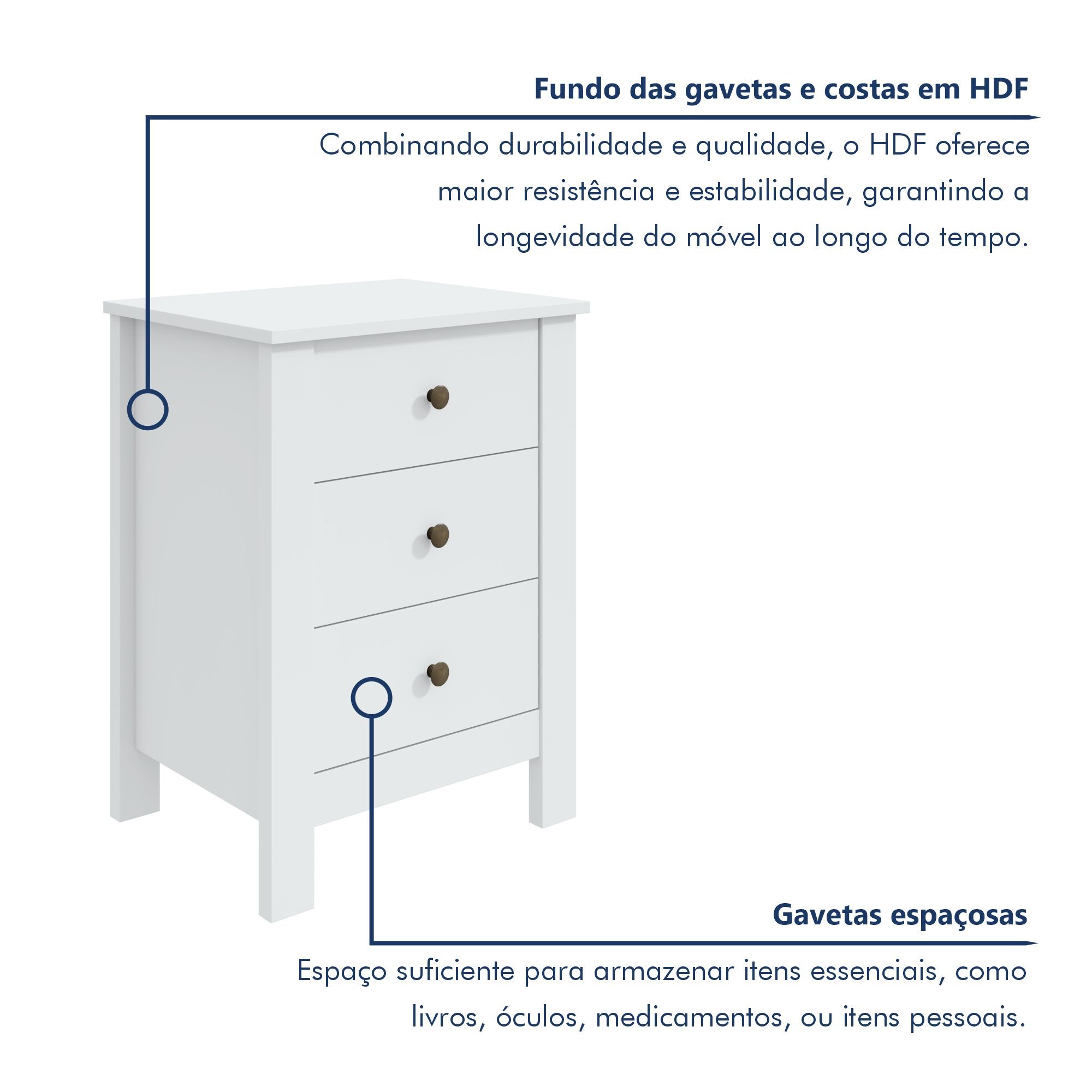 Mesa de Cabeceira 3 Gavetas Maggiore New  - 5