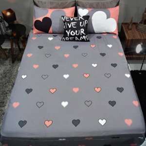 Lençol com Elástico Casal Queen 4 Peças Love com Almofada Decor