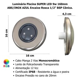 Luminária Piscina Super Led 9w 160mm Inox Azul - 2