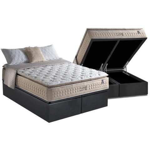 Cama Box Baú King: Colchão Molas MasterPocket Ensacadas Anjos Confortable + Base CRC Suede Gray(193x
