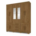 Ver imagem 2 de Guarda-Roupa Casal 10 Portas, 3 Gavetas, Pés e Espelho MDF Safira Plus Marrom/Cinamomo