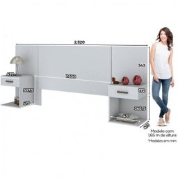 Cabeceira para Box Casal Extensível e 2 Mesas de Apoio Happy Espresso Móveis - 3