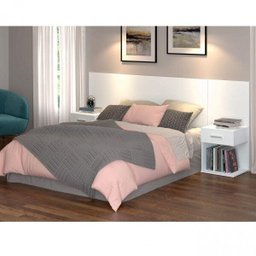 Cabeceira para Box Casal Extensível e 2 Mesas de Apoio Happy Espresso Móveis - 1