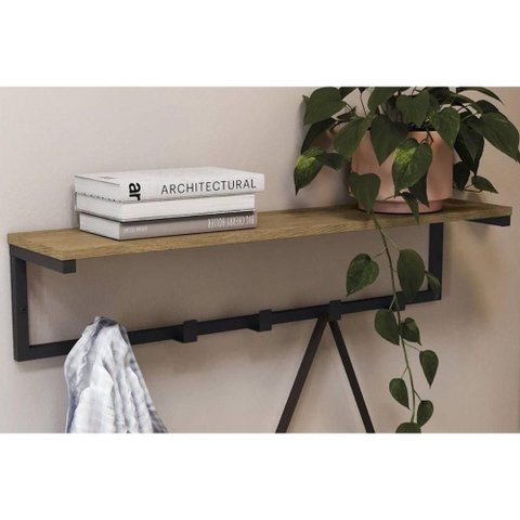 Prateleira Quarto Casal Decorativa LI042 Cabideiro 69cm Canela Kappesberg