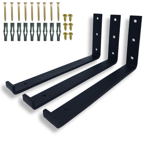 3 Suportes Cantoneiras 25cm de Parede Mão Francesa em L para Prateleira Design Moderno Aço Preto
