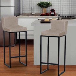 Kit 04 Banquetas Alta Loues Tecido Sintético Bege Com Encosto Para Cozinha Bar Balcão Bistrô P - 3