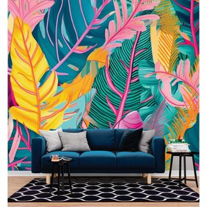 Papel de Parede 3D Painel 2,5M Folhas Tropicais Decoradas Jadim Realista Auto Colante Lavável