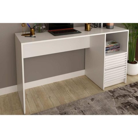 Mesa Computador Escrivaninha C/ Gaveteiro Ripado Me4174 Branco - Tecno Mobili
