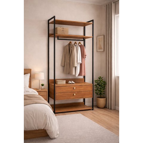 Armário Kappesberg LI047 Estilo Industrial com Cabideiro Preto Canela