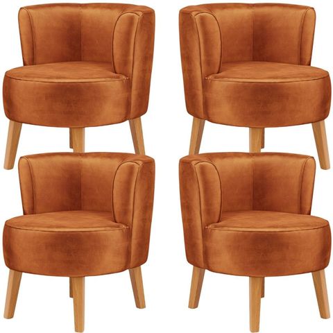 Jogo 4 Cadeiras para Sala de Espera Tecido Veludo Base Fixa Estrutura Reforçada Pés Retrô