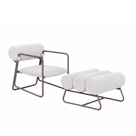 Poltrona com Puff Flow Bouclé Cinza - Sallar Home