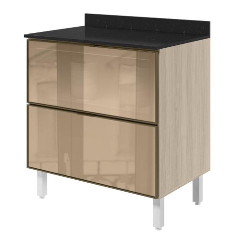Balcao com Tampo 2 Gavetoes Vidro MDF 80 cm Kali 1641269 Bianco Toq Nicioli