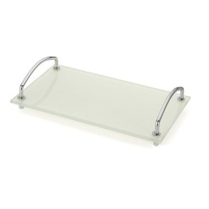 Bandeja Organizadora de Bancada 15x25cm Vidro Preto Branco:Branco
