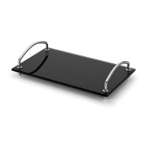 Bandeja Organizadora de Bancada 15x25' Vidro Incolor e Preto:Preto