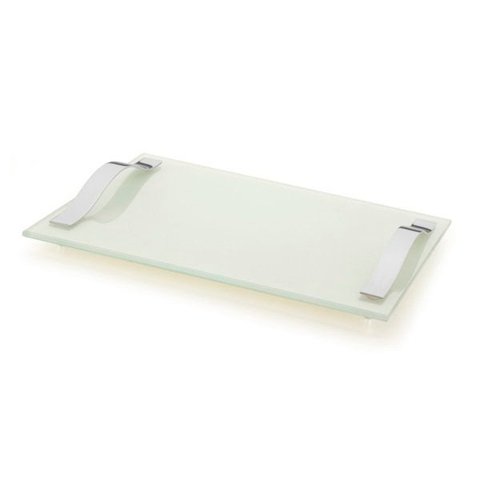 Bandeja De Vidro Slim 30x25cm Branco Pérola Mesa Cozinha Top
