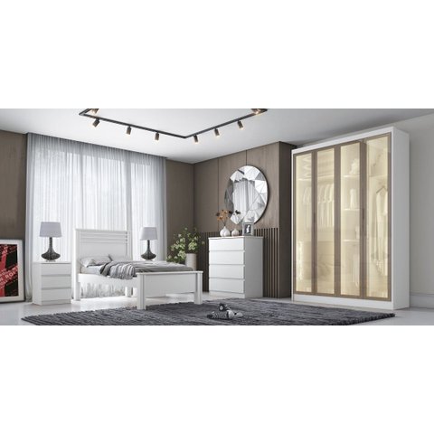 Guarda Roupa Casal Moderni Glass Reflecta 4 Portas 3 Gavetas Novo Horizonte Neve