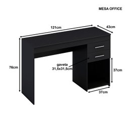 Escrivaninha Mesa Estudo com 2 Gavetas Mobihome - Preto - 3