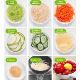 Cortador Fatiador de Legumes Escorredor Multifuncional Com Ralador 7 em 1 Lâmina de aço Inox - 6