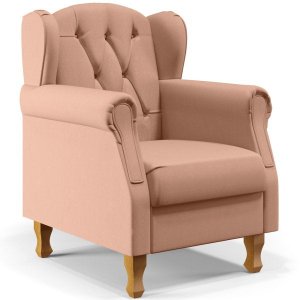 Poltrona Decorativa para Yara P02 Linho Rosê - Lyam Decor