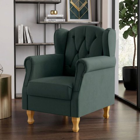 Poltrona Decorativa para Yara P02 Linho Verde Musgo - Lyam Decor