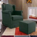 Ver imagem 2 de Poltrona de Amamentação com Balanço e Puff Elisa P02 Linho Verde Musgo - Lyam Decor