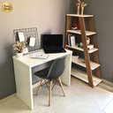 Ver imagem 1 de Conjunto Escrivaninha Mesa Escritório Pequena 90,8cm com Estante Escada Multiuso com 5 Prateleiras Branco/Freijó Artany