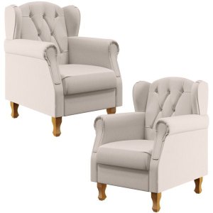 Kit 2 Poltronas Decorativas para Yara P02 Linho Cru - Lyam Decor