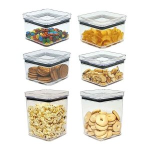 KIT 6 Potes Herméticos Quadrados 480/1000ml Empilhável Paramount