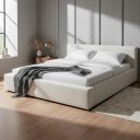 Ver imagem 3 de Cama King Estofada com Cabeceira Alta e Estrutura Reforçada:linho Off White
