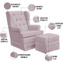 Ver imagem 4 de Poltrona de Amamentação com Balanço e Puff P02 Capitonê Suede Rosê - Lyam Decor
