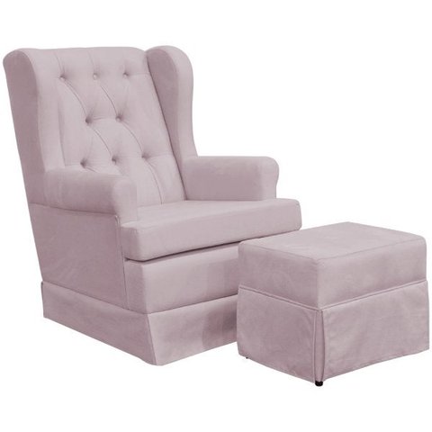 Poltrona de Amamentação com Balanço e Puff P02 Capitonê Suede Rosê - Lyam Decor