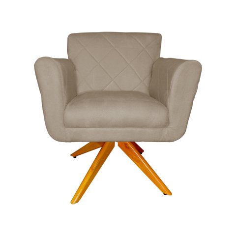 Poltrona Decorativa Isabela em Tressê Pés Madeira Giratório Suede Capuccino - Ds Estofados
