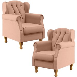 Kit 2 Poltronas Decorativas para Yara P02 Linho Rosê - Lyam Decor