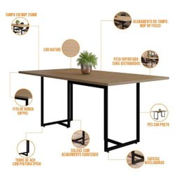 Mesa de Jantar Maldiva Industrial Nature F01 com 6 Cadeiras Eiffel Charles Eames Preto - Lyam - 3 Mesa de Jantar Maldiva Industrial Nature F01 com 6 Cadeiras Eiffel Charles Eames Preto - Lyam - 3