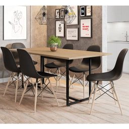 Mesa de Jantar Maldiva Industrial Nature F01 com 6 Cadeiras Eiffel Charles Eames Preto - Lyam - 2 Mesa de Jantar Maldiva Industrial Nature F01 com 6 Cadeiras Eiffel Charles Eames Preto - Lyam - 2
