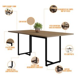 Mesa de Jantar Maldiva Industrial Nature F01 com 6 Cadeiras Eiffel Charles Eames Preto - Lyam - 3 Mesa de Jantar Maldiva Industrial Nature F01 com 6 Cadeiras Eiffel Charles Eames Preto - Lyam - 3