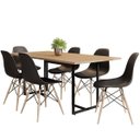 Ver imagem 1 de Mesa de Jantar Maldiva Industrial Nature F01 com 6 Cadeiras Eiffel Charles Eames Preto - Lyam