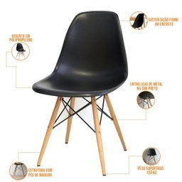 Mesa de Jantar Maldiva Industrial Nature F01 com 6 Cadeiras Eiffel Charles Eames Preto - Lyam - 4 Mesa de Jantar Maldiva Industrial Nature F01 com 6 Cadeiras Eiffel Charles Eames Preto - Lyam - 4