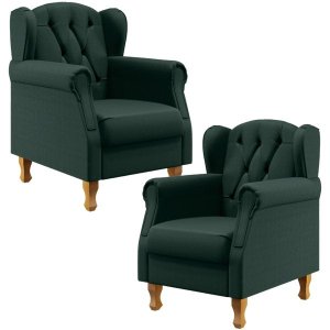 Kit 2 Poltronas Decorativas para Yara P02 Linho Verde Musgo - Lyam Decor
