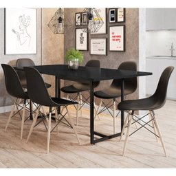 Mesa de Jantar Maldiva Industrial Preto F01 com 6 Cadeiras Eiffel Charles Eames Preto - Lyam Decor - 2