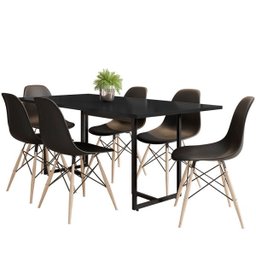 Mesa de Jantar Maldiva Industrial Preto F01 com 6 Cadeiras Eiffel Charles Eames Preto - Lyam Decor - 1