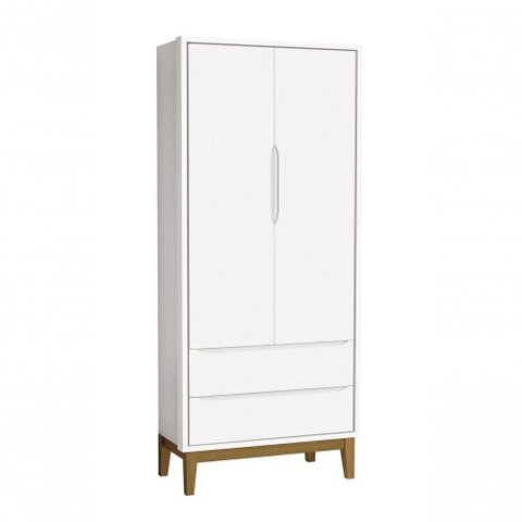 Guarda-roupa Retrô 2 Portas Classic New Branco Fosco com Madeira - Moveisaqui